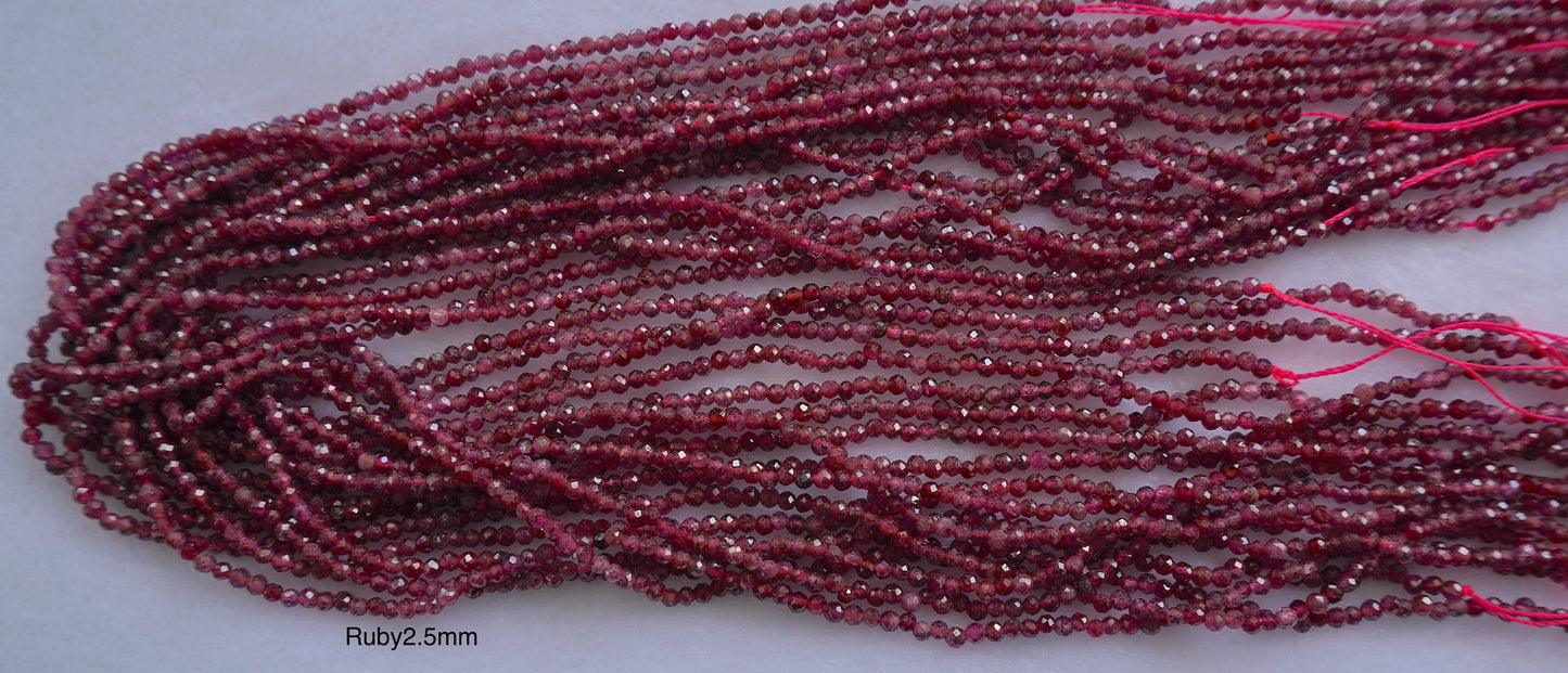 Ruby dark faceted 2.5mm strands